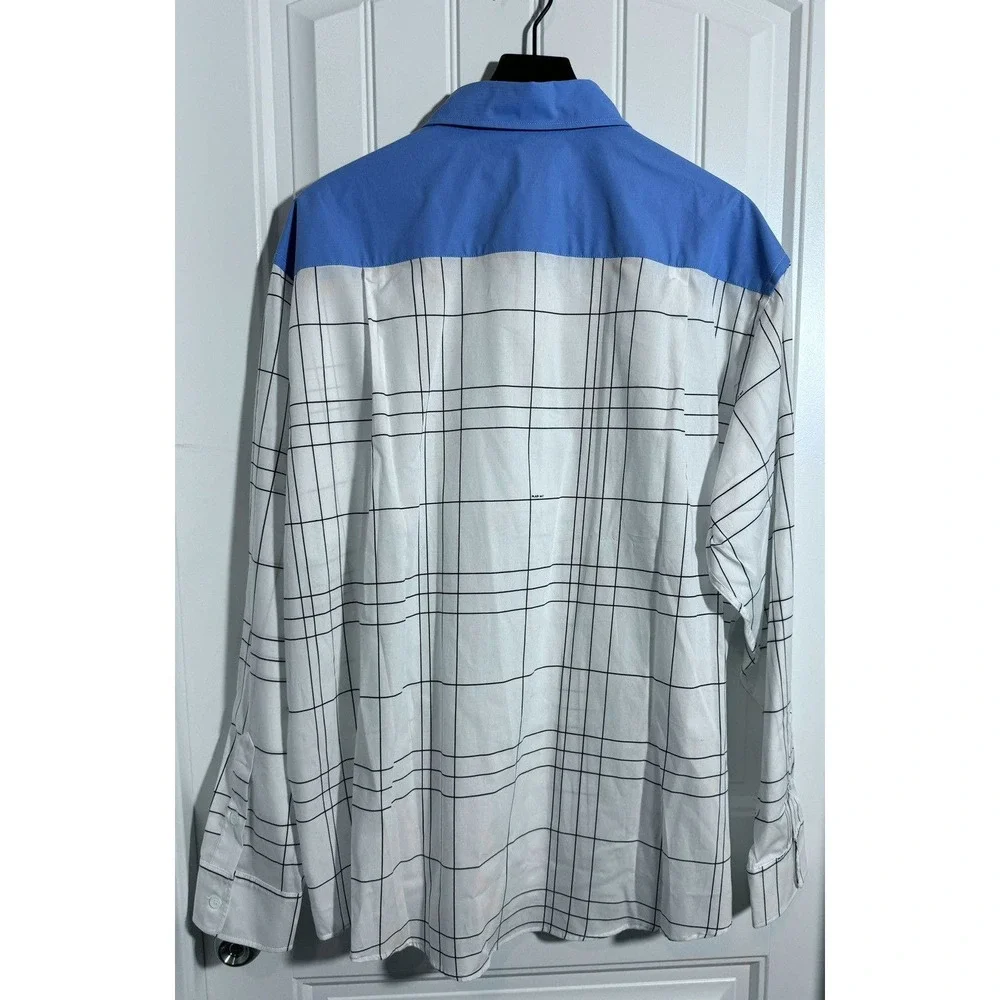 Marni Checked Button-Down Shirt With Blue Yoke – White/Black – IT 50 (L) NWT